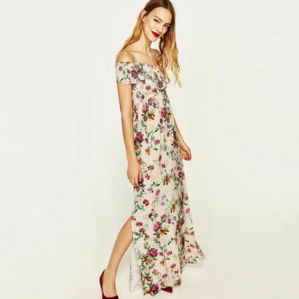 Zara Floral Maxi Dress - Cream and Multicolor
